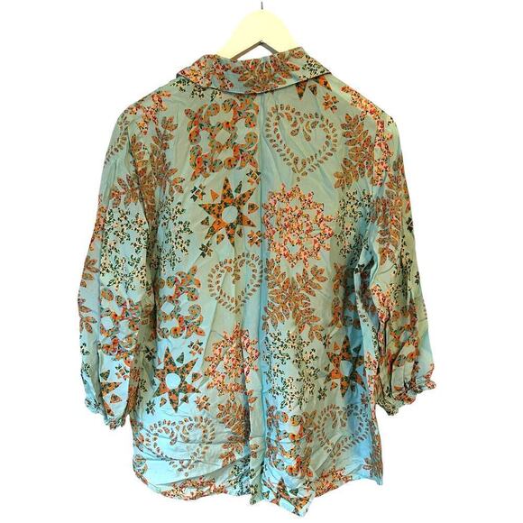 Johnny Was 100% Washable Silk Corbetta Smocked Boho Shirt Blouse - XS - Picture 3 of 6